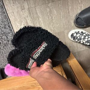 Balenciaga Black Fuzzy Logo Slide Slippers
